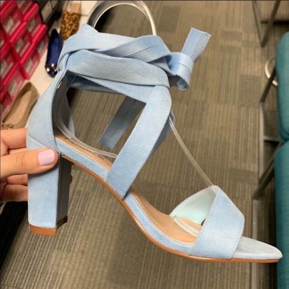 blue suede chunky heels